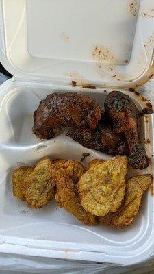 Stewed chicken and fries plantains