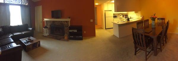 Living and dining area panorama.