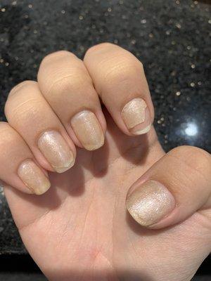 gel manicure after two days, pointer lost the tip