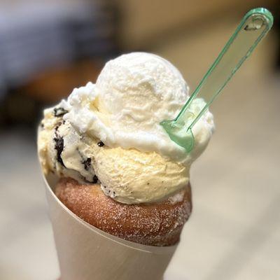 Coconut and Cookie gelato on a Chimney Cone.