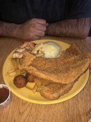 Deliscious, crunchy fried fish at Oasis Restaurant in Premont, Texas.  Large portions.