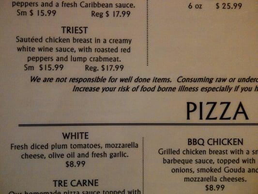 Even their menu says they aren't responsible for well done food...