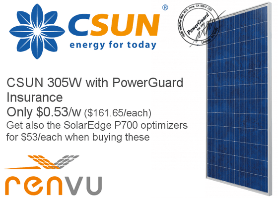 RENVU is offering a fire sale on the remaining 15,000 CSUN 305W Modules. If buying before August 18th, the price would be $0....