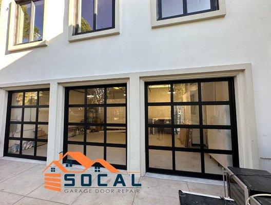 Clear Glass And Black Anodize Frame| SoCal Garage Door Repair Inc.