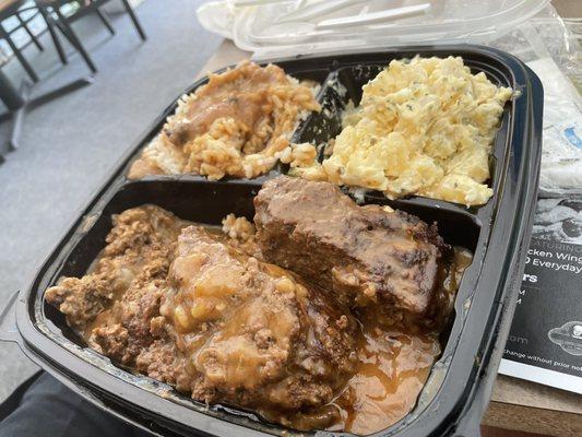 Meatloaf, Rice & Gravy and Potato Salad