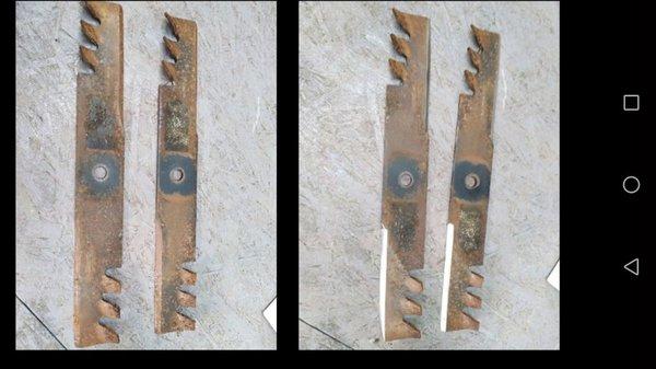 Before and after Lawn mower blades