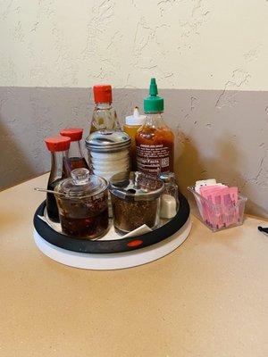 sauces/condiments at the table