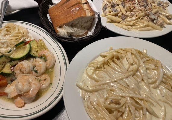 Fettuccini Alfredo and Fettuccine with Shrimp