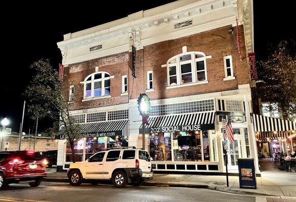 Outside of restaurant. Right in the quaint, cool downtown area of Roanoke. Street parking + lots of pay-by-phone parking lots close by.