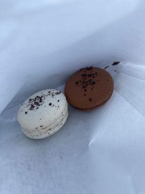 Cookies and cream macaron. Java chip macaron.