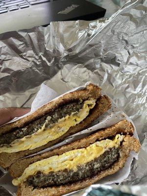 Scrapple, egg, and cheese