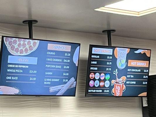 Concession stand menu at the Ice Palace