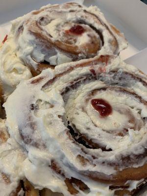 Giant raspberry cinnamon rolls