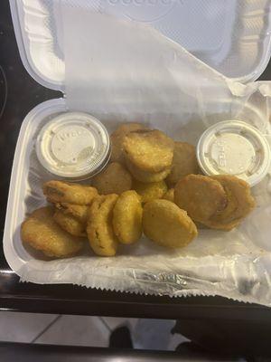 Two orders of fried pickles