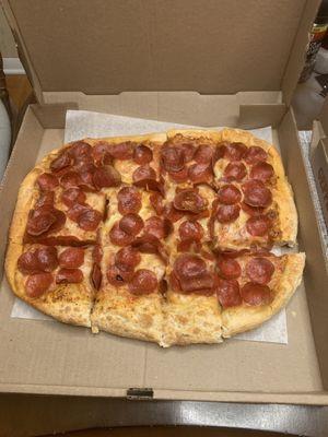 Double pepperoni, double cheese pizza