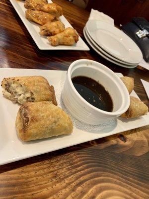 Sheppard Rolls with au jus and sweet Thai chili wings.  Both excellent