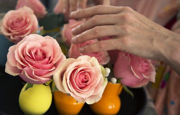 Flowers being arranged for the day