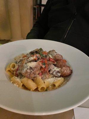 Rigatoni with rabbit and sausage