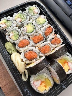 California Roll, Spicy Salmon Roll, Futo Maki Roll