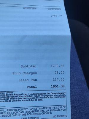 Correction: Dealers estimate $1951.38