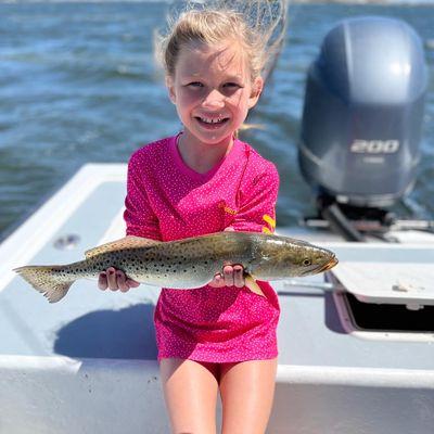 This young lady caught her first speckled trout!