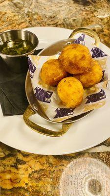 Saffron shrimp arancini with salsa verde