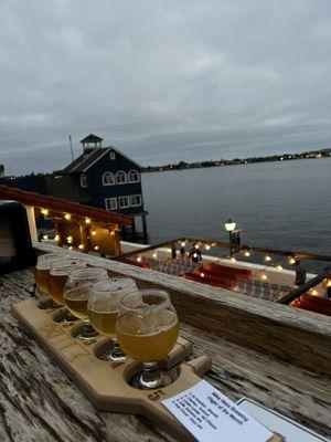 Flight of beers, not too hoppy. Kudos to bartender Dan.