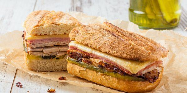 Cuban Panini on Thursdays With Pernil Roast Pork, Ham, Swiss, Sliced Pickle & Mustard