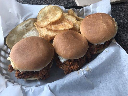 Pulled-pork BBQ sliders.