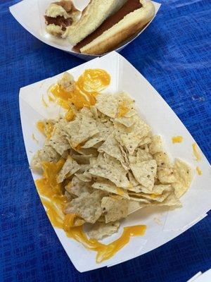 Nachos and disgusting gas station hot dog.