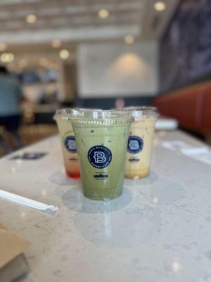 Matcha latte with soy and others