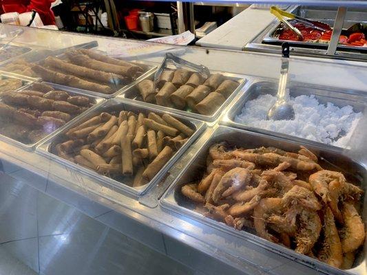 Longanisa (Filipino style sausage), lumpia & fried shrimp.