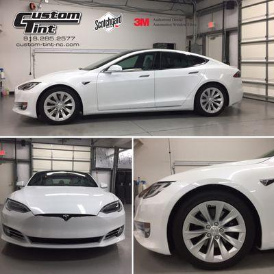 Tesla Model S wtih Crystalline Window Film all around with windshield and 3M Pro Series Paint Protection Film on the entire front end.