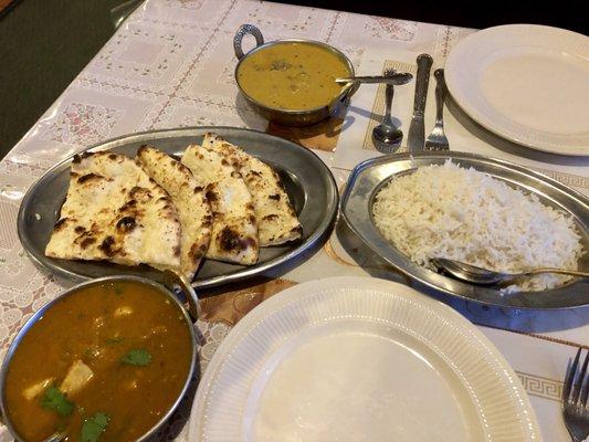 Taste of India -- Chicken Curry, Rogan Josh, Garlic Naan and Basmati Rice