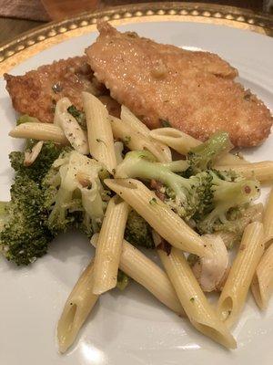 Chicken martini and penne garlic broccoli