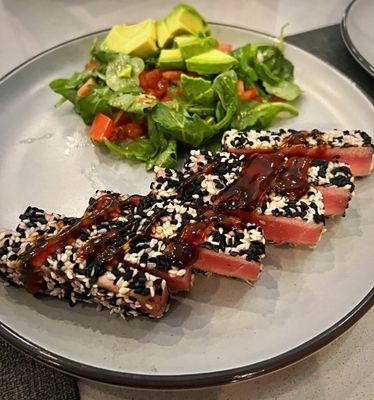 Ahi tuna: loved the dressing on the salad and fresh avocado. Tuna was just OK.