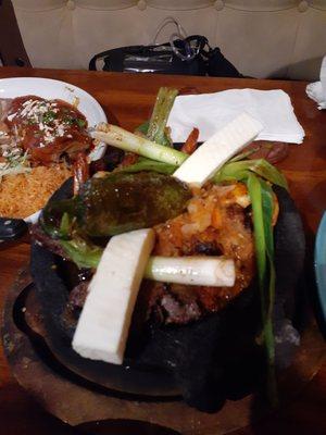 Molcajete (Grilled chicken, steak, chorizo, shrimp, cheese, onions, and jalaperio toreado)This was really good.