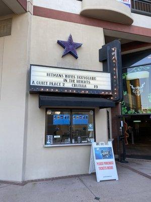 Marquee at the front entrance (tickets sold inside at kiosk or concession stand)