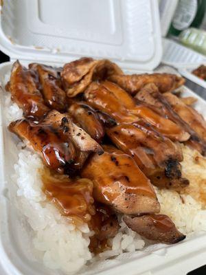 Chicken Teriyaki (foreground), Gyoza (background)