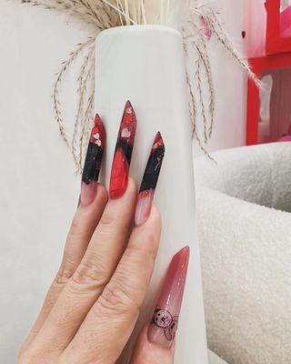 Valentine's Day inspiration with hand-drawn designs done at the best nail salon in Saugus!