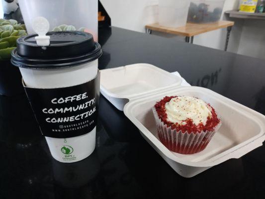 Red velvet cake! And a latte!