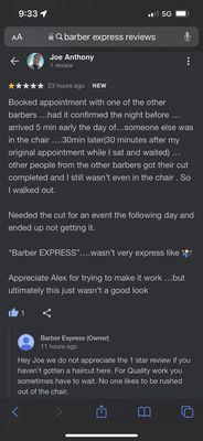 Review of how the barbers conduct business based of critical feedback