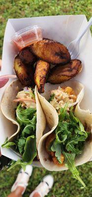 Shrimp and veggie tacos with plantains