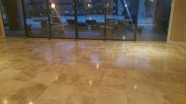 Travertine floor after clean and polish.