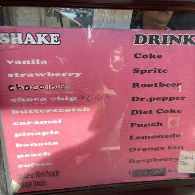 Shake & drink menu