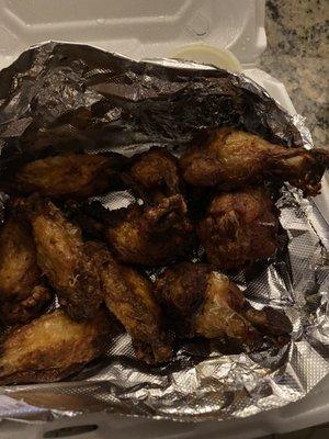 Burnt wings that were suppose to be mild but actually tasted like shrimp!!