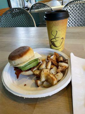 Breakfast sandwich and home fries