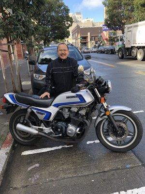 Adam with the '82 Honda CB900F.  He brought it back to life after it was sitting in my garage for four years!