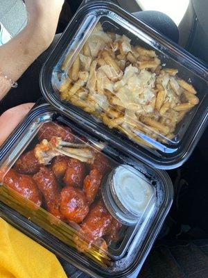 Wing Dinner and Garlic Fries