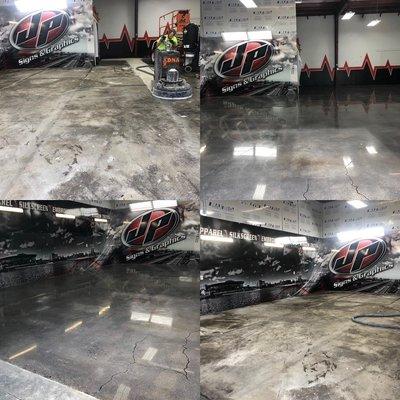 Polished concrete with black stain. Jp Signs and Graffics in Stockton ca